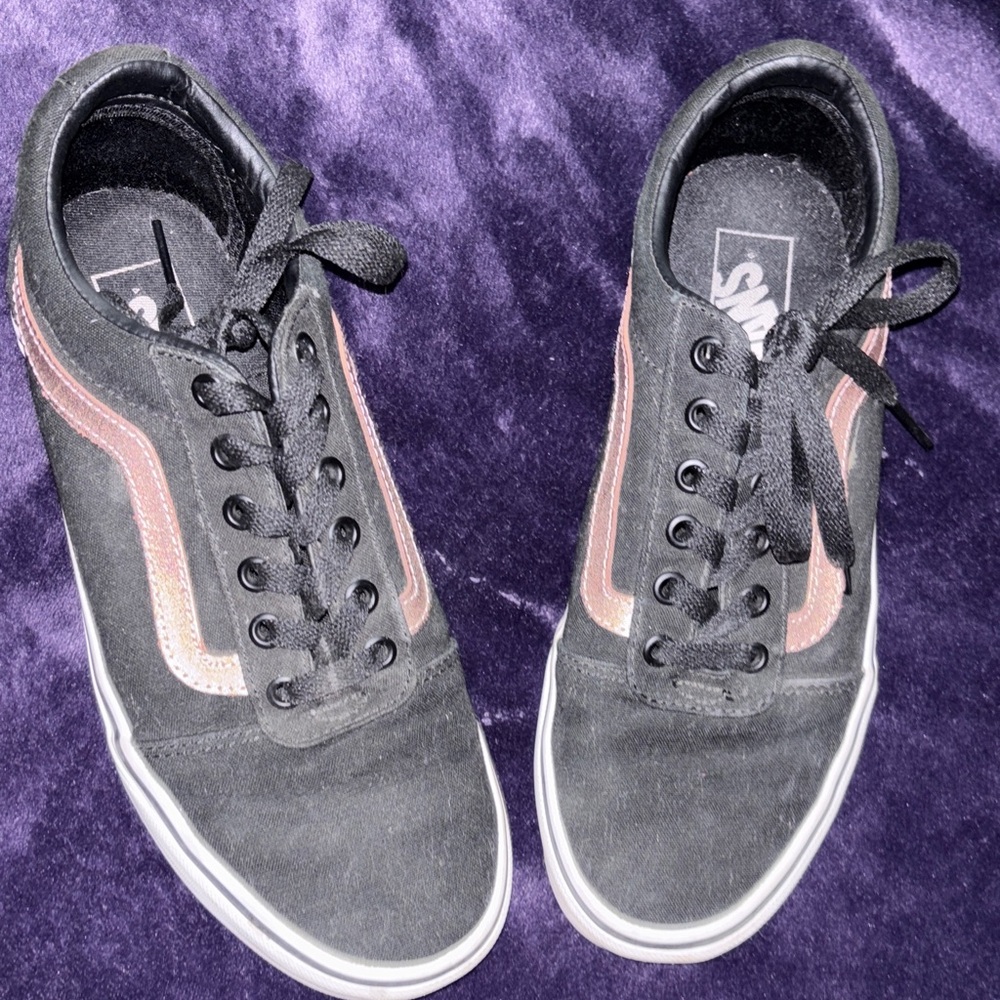 Vans Black and Metallic Pink Strip Shoes